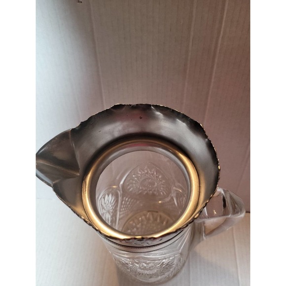 Art Deco Pressed Glass Pitcher with Silver Plated Top - Picture 5 of 7
